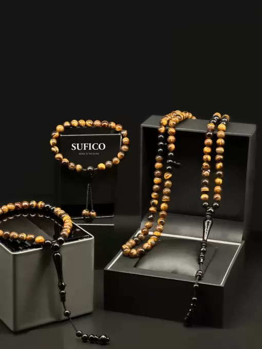 Sufi Co | 3 in 1 Special | Tiger Eye Sufi Dervish 99 Bead Adjustable Tasbih Prayer Beads, 33 Bead Tasbih & Nalayn Sharif Bracelet - il fullxfull.4537855916 pmiq scaled - SufiCo