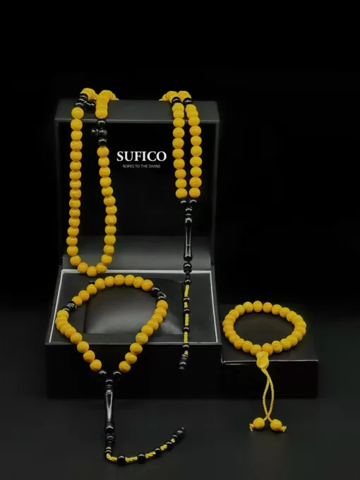 Sufi Co | 3 in 1 Special | Yellow Marjan Coral Sufi 99 Bead Adjustable Tasbih Prayer Beads, 33 Bead Tasbih & Nalayn Sharif Bracelet - il fullxfull.4571102784 ivq5 scaled - SufiCo