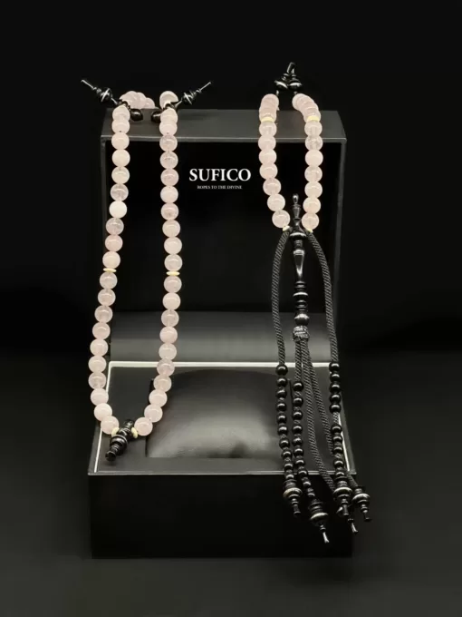 SufiCo | Premium Pink Gemstone & Ebony Sufi Dervish Tijani Tasbih Prayer Beads Necklace - il fullxfull.4631558263 neh4 scaled - SufiCo