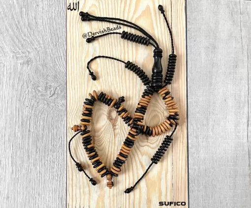 Limited Edition Large African Blackwood Ebony Shadhili Tasbih Prayer Beads - by wooden board tasbih 1 scaled - SufiCo