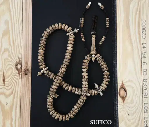 Limited Edition Oud Salib Tijani Tasbih Handmade Wooden Prayer Beads Necklace - oud salib bone titanium jpg - SufiCo