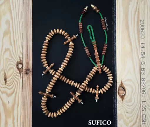 Grade A Lightweight Sandalwood Tijani Tasbih Prayer Beads - sandalwood bone titanium jpg - SufiCo