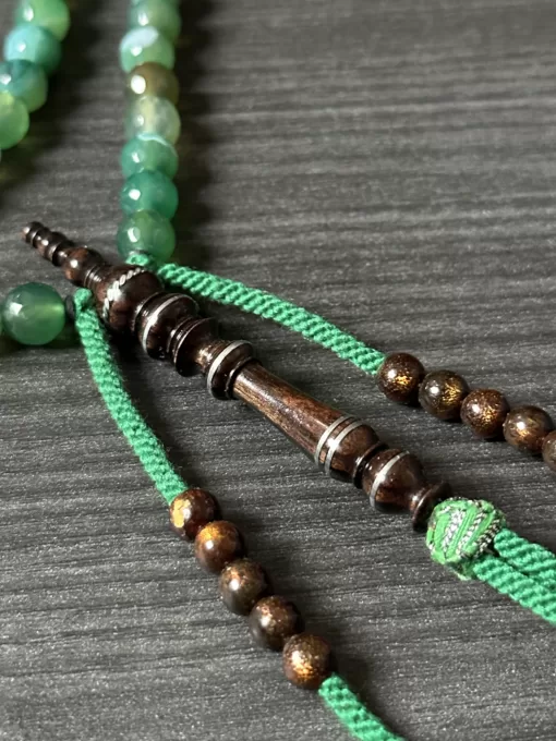 Premium Green Agate, Golden Coral Yusr & Tamarind Tasbih Zikr Meditation Prayer Beads - AEB8E1D0 C5DE 4BBB 9E39 009040ACA962 scaled - SufiCo