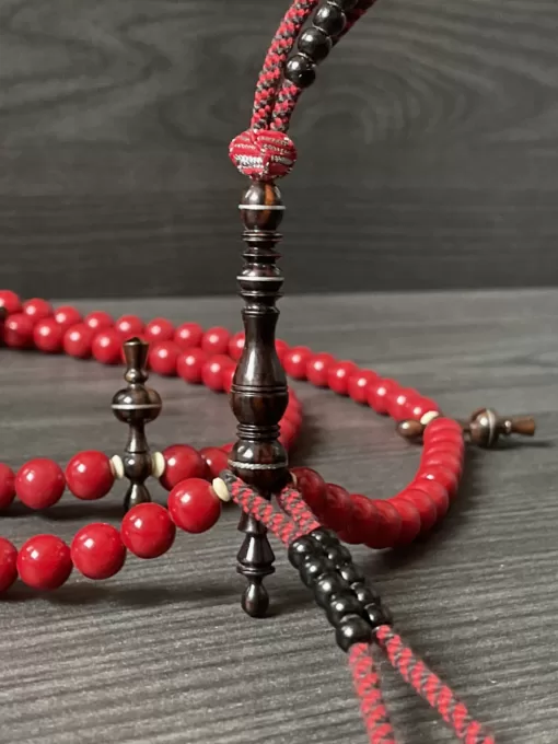 Premium Red Coral Marjan & Tiger Ebony Sufi Tijani Tasbih - D0A31CCC 6450 44AD A1AF 3DEF58BD7ACF scaled - SufiCo