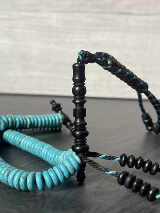 Heavy Pocket Sized Turquoise Fayrouz & African Blackwood Ebony Shadhili Handmade Tasbih Prayer Beads - CB12D559 0907 4633 A5FC 8327AE4136EC scaled - SufiCo