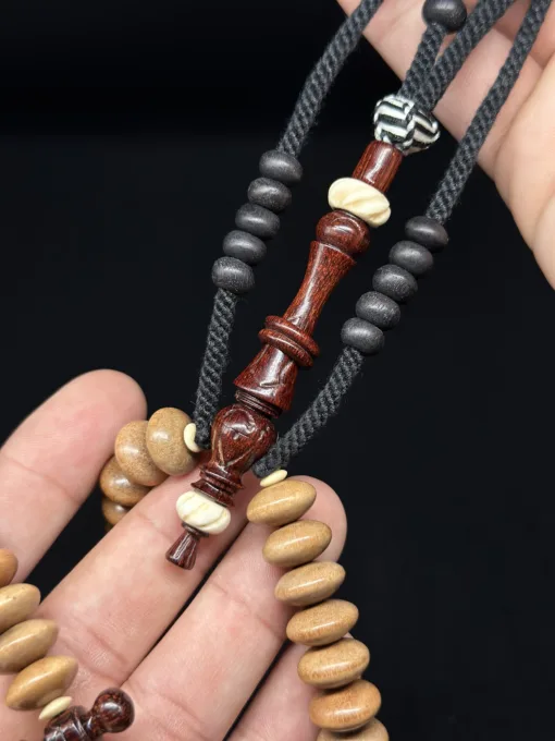 Limited Edition | Premium Walikukun & Tamarind Wood Mevlana Rumi Model Shadhili Tasbih Prayer Beads With Double Ring Alif Rumi Tasbih - IMG 0880 scaled - SufiCo