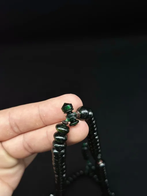 Green Yusr Tasbih Coral Sufi Naqshbandi Tasbih 200 Bead Tasbeeh With Prophetic Sandal Nalayn Shareef - IMG 8483 scaled - SufiCo