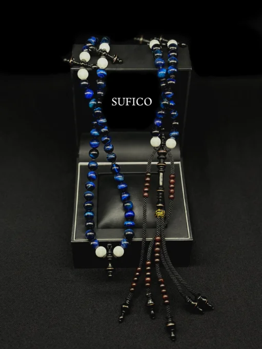 Limited Edition - Blue Tiger Eye, White Jade & Ebony Tasbih Prayer Beads Tijani - 2EEB19AF 20F7 4B3C B402 1A9189E7F474 - SufiCo