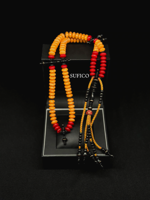 Limited Edition | Premium Red & Orange Coral Tasbih Marjan With Ebony Tijani Tasbih Prayer Beads - AB44D51A B3F4 4CDA A9A1 54C6362278AB - SufiCo